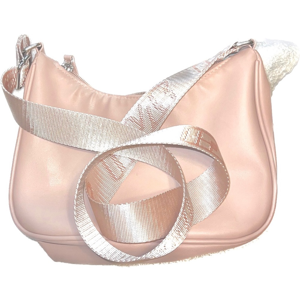 H&*M Small Pink Crossbody Bag Nylon Shell Guitar Style Crossbody Strap